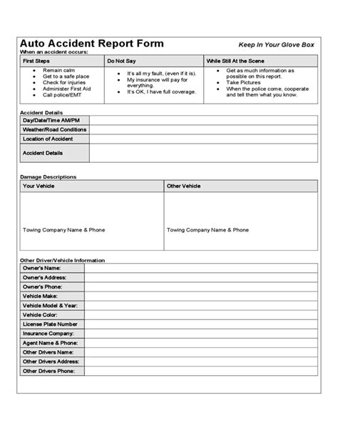 Printable Vehicle Accident Report Form Template Free Printable Templates