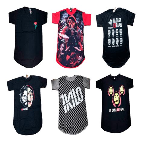 Magazinshop Kit 40 Camisetas Masculina Swag Long Line Thug Estampadas