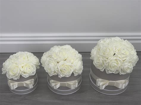 Send this bouquet for christmas, birthdays, anniversaries, or any other. Artificial Flower Hat Box Grey Ivory