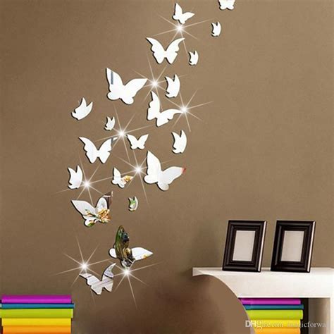 Set 3d Butterfly Mirror Effect Wall Decal Sticker Diy Home Decoration