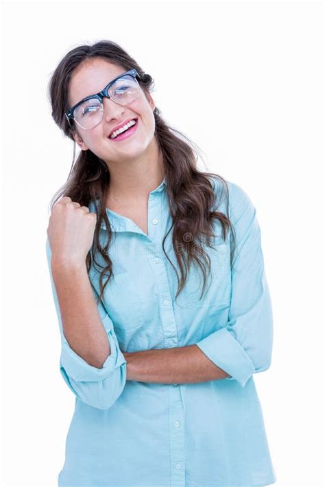 Pretty Geeky Hipster With A Hand In Her Hair Looking Away Stock Image