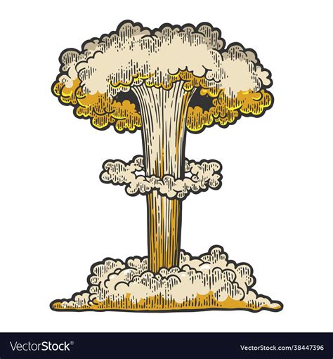 Nuclear Bomb Explosion Line Art Sketch Royalty Free Vector
