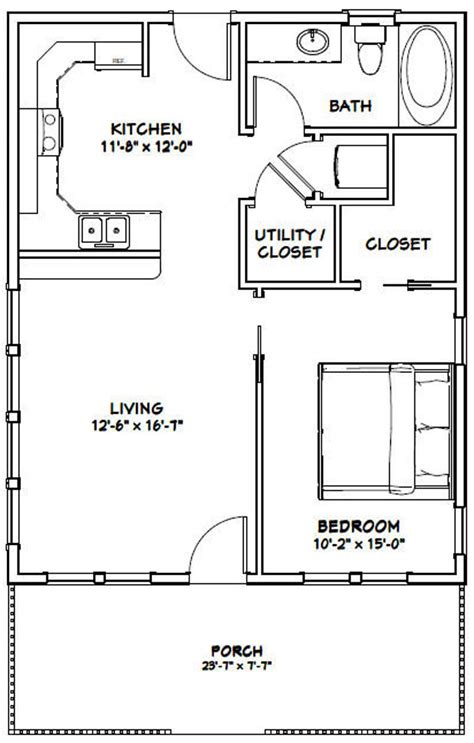 24x30 House 1 Bedroom 1 Bath 720 Sq Ft Pdf Instant Download Etsy Small House Floor Plans