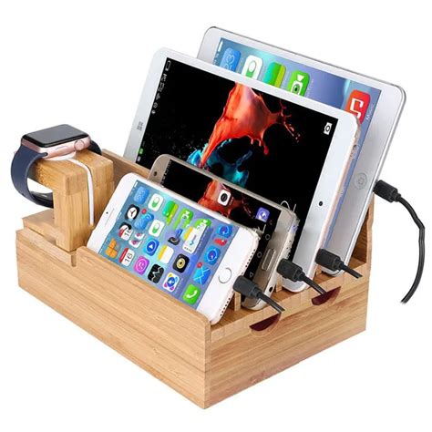 Universal Cell Phone Tablet Pc Holder Bamboo Charging Station Dock