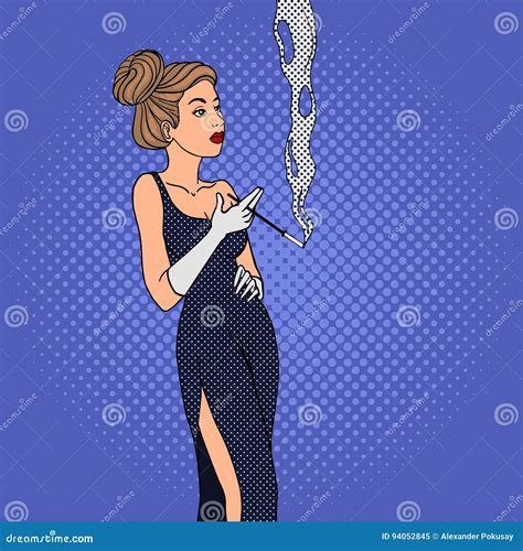 Woman Smokes Cigarette Pop Art Style Vector Stock Vector Illustration