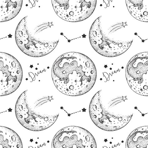 Premium Vector Moon Seamless Pattern With Stars