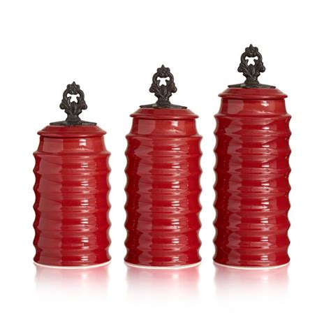 Collectable kitchen canister sets are matching sets, usually between three and five canisters of ascending sizes that will help you store the dry goods that any kitchen you can find canisters in ceramic, metal, and glass. Love Color! Ceramic Red Ribbed Canister Set $49.99 ...