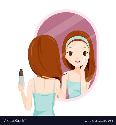Girl Scrubbing Her Face And See Herself In Mirror Vector Image