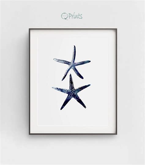 Stafish Art Print Navy Blue Starfish Two Starfish Digital Ocean Art