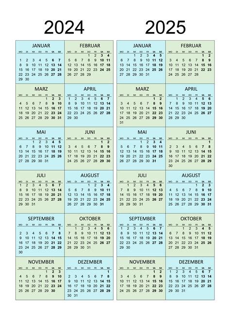 Jahreskalender 2024 2025 Kalendersu