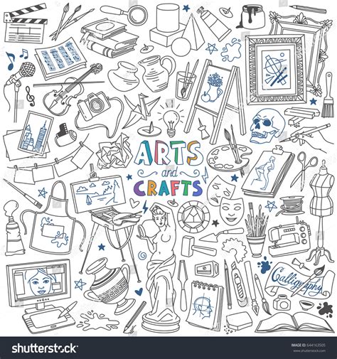 Arts Crafts Doodles Set Drawing Painting Stock Vector 644163505