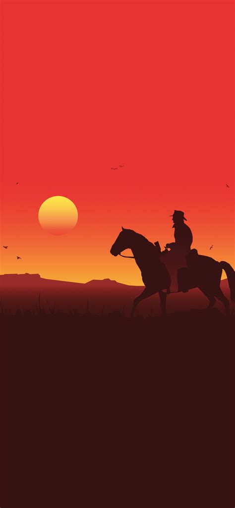 Download 1125x2436 wallpaper silhouette, red dead redemption 2, sunset
