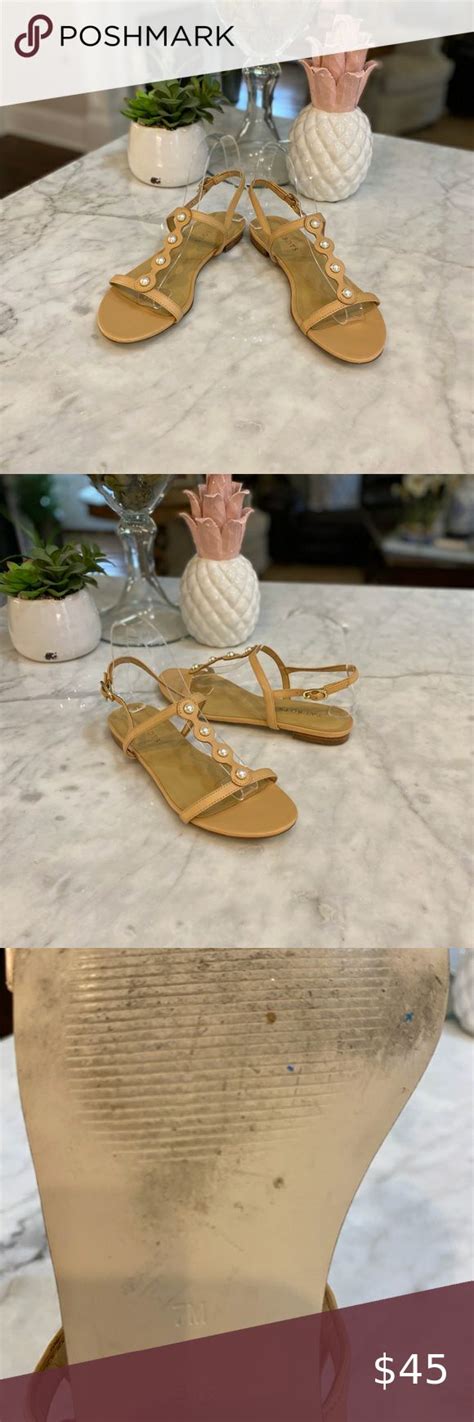 Talbots Tan Leather Sandals With Pearl Accents🤎 Tan Leather Sandals