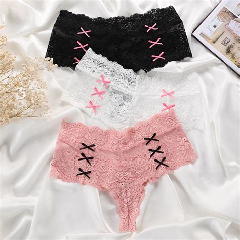 Womens Sexy Lace Underwear Panties Girly Cute Solid Ruffled Cotton Panties Elastic Thin