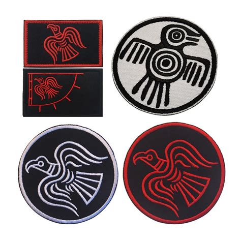 Norse Viking Crow Raven Odin Embroidered Patch Hook Loop Backing