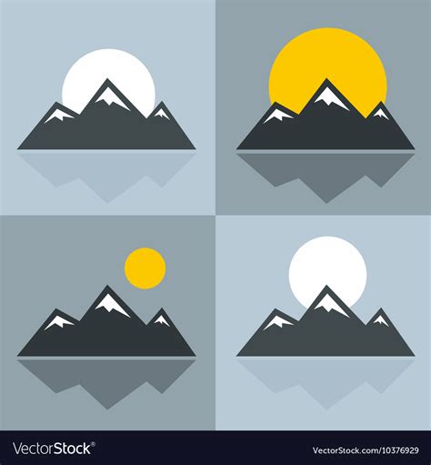 Mountain Icons With Sun And Reflection Royalty Free Vector