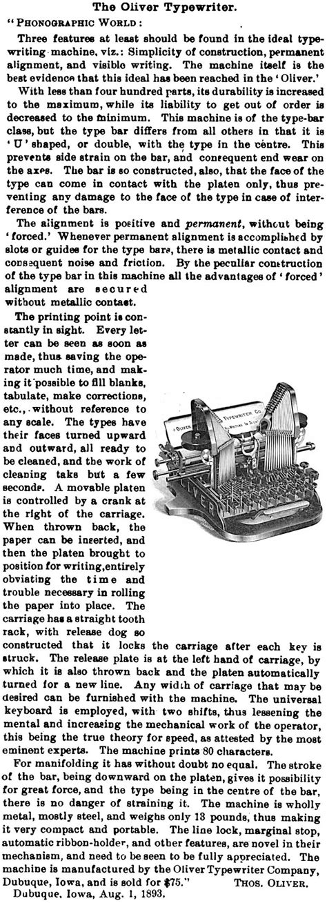 The Oliver Typewriter 1893