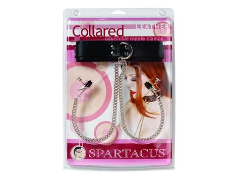 Spartacus Wholesale Nipple Black Leather Collar With Broad Tip Clamps
