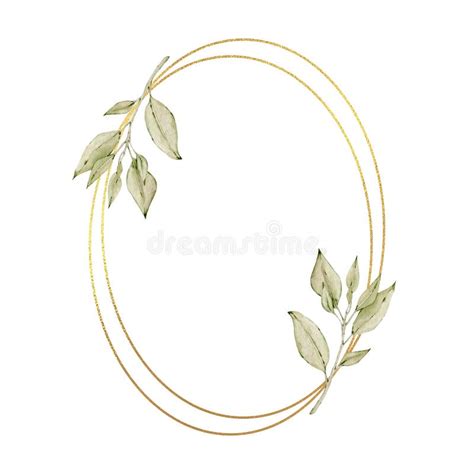 Watercolor Floral Gold Frame And Round Wreaths Stock Illustration