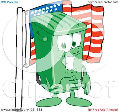 Clipart Of A Cartoon Green Rolling Trash Can Bin Mascot Pledging