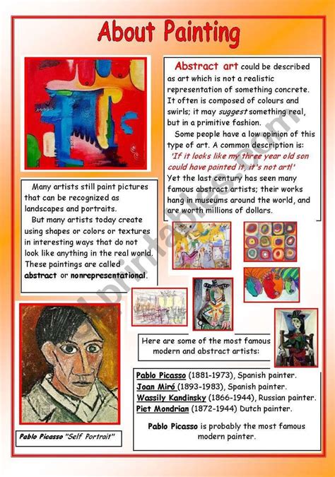 About Painting Pablo Picasso Esl Worksheet By Venezababi Reading
