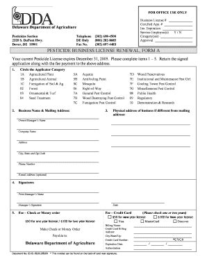 For pesticide applicator businesses which do not engage in fumigation pest control Delaware Pesticide Business License Renewal Form - Fill ...