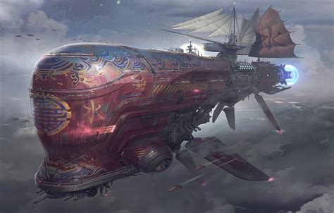 Wallpaper Fantasy Airship Science Fiction Clouds Sci Fi Cyberpunk