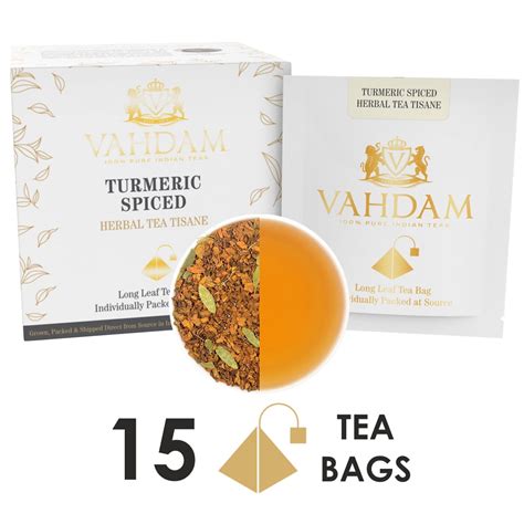 vahdam turmeric spiced herbal tea tisane tea bags 100 natural 15 teabags