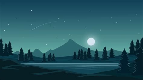 Night Landscape With Mountain And Moonlight Vector Art At Vecteezy