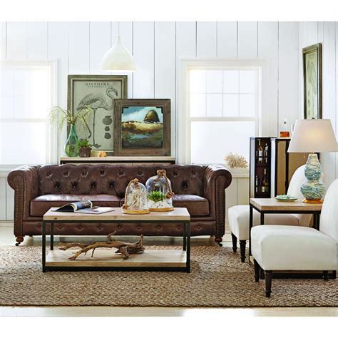 Which colours go with a brown leather sofa? Home Decorators Collection Gordon Brown Leather Sofa ...