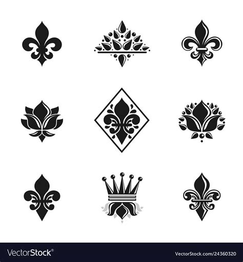 Royal Symbols Lily Flowers Floral And Crowns Vector Image