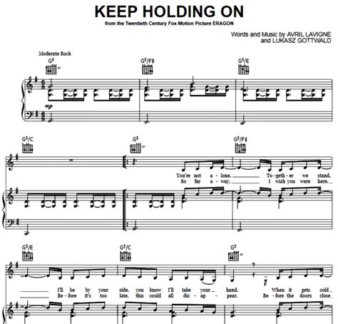 Avril Lavigne Keep Holding On Free Sheet Music Pdf For Piano The