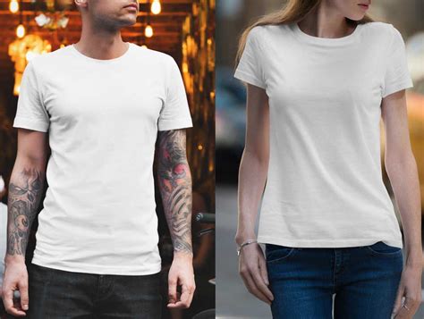 women and men s round neck t shirt front psd mockup psd mockups