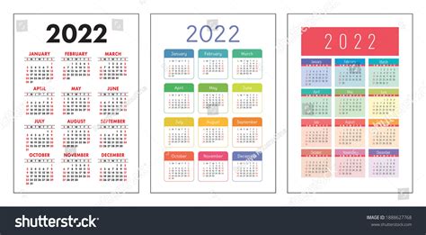 Calendar 2022 Year Set Vector Pocket Vector Có Sẵn Miễn Phí Bản Quyền