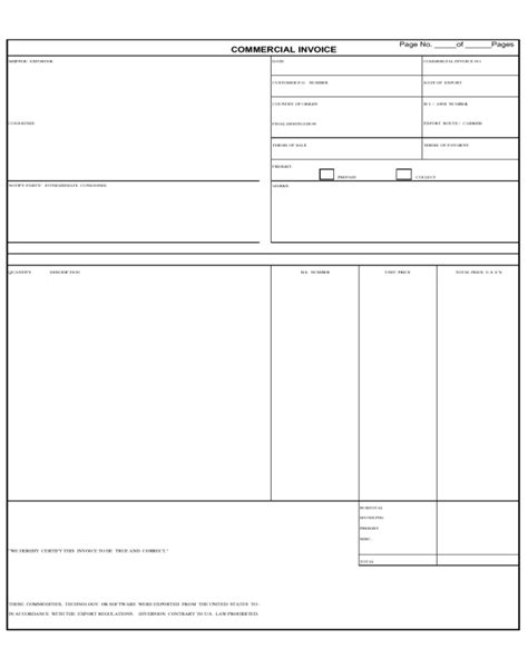Free Fillable Commercial Invoice Template