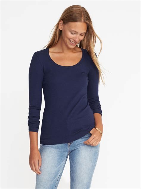 Semi Fitted Classic Scoop Neck Tee Long Sleeve Knit Tops Clothes Knit Top