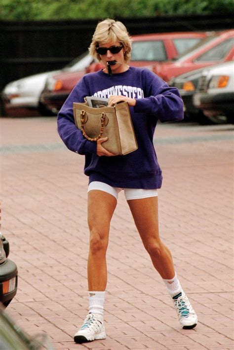 Princess Diana In Chunky Trainers And A Northwestern Sweatshirt In An