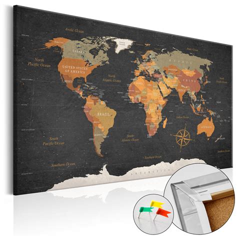 World Map Pinboard Cork Board Canvas Print Wall Art Picture Home K C
