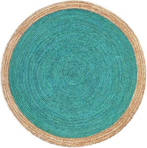 Turquoise Rustic Braided Jute Circle Rug Rugsite