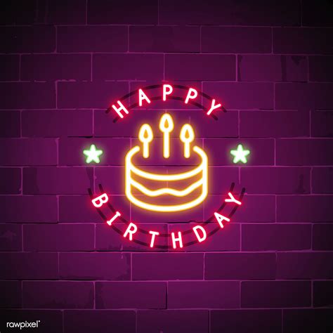 Happy Birthday Neon Sign Vector Free Stock Illustration