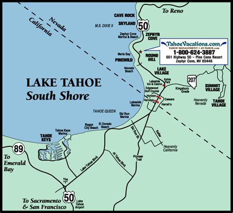 Lake Tahoe, south shore map Zephyr Cove, Lake Village, Beach Cove