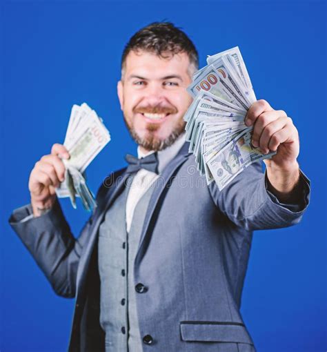 Getting Rich Quick Currency Broker With Bundle Of Money Bearded Man