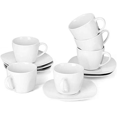 Malacasa Piece Tea Cups And Saucers Sets White Coffee Cups Ceramic