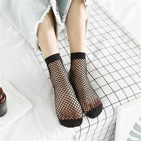 Women Black Sexy Hollow Out Socks Breathable Mesh Fishnet Ankle