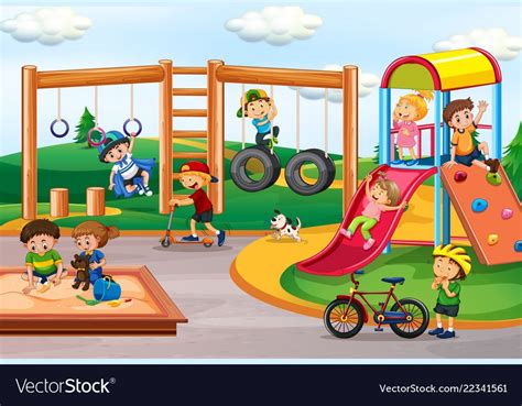 Children Playing At Playground Illustration Download A Free Preview Or