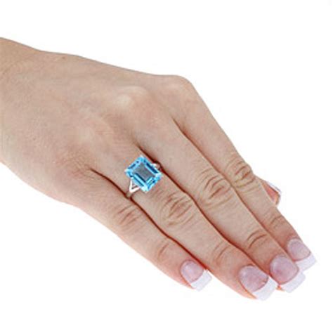 10k White Gold Emerald Cut Blue Topaz And Diamond Ring Ebay