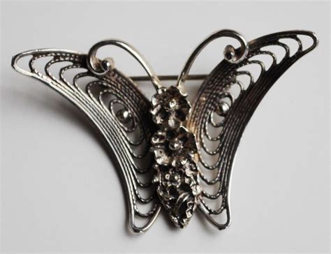 Vintage Beau Sterling Silver Filigree Butterfly Flower Body Pin Brooch