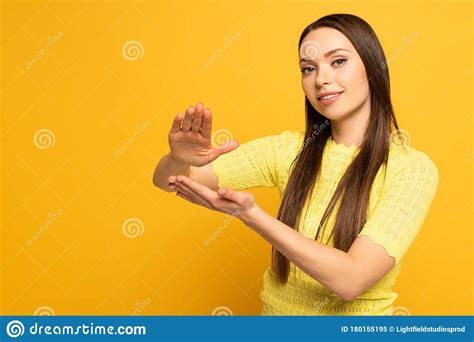 Smiling Girl Using Deaf And Dumb Language Stock Image Image Of