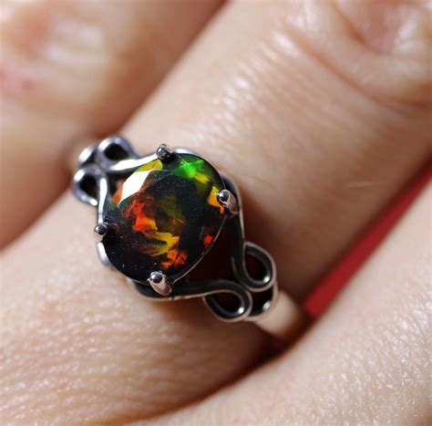 Celtic Opal Ring Black Fire Opal Silver Opal Ring Celtic Knot Design