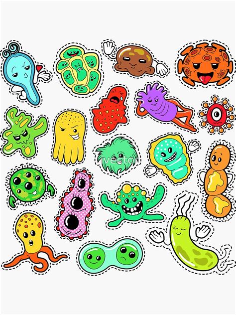 Funny Characters Bacteria And Microbes Set For Stickers Badges
